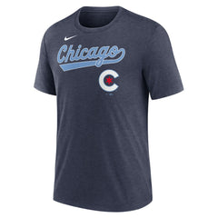 Chicago Cubs City Connect Script Tri-Blend T-Shirt Heather Navy | Nike