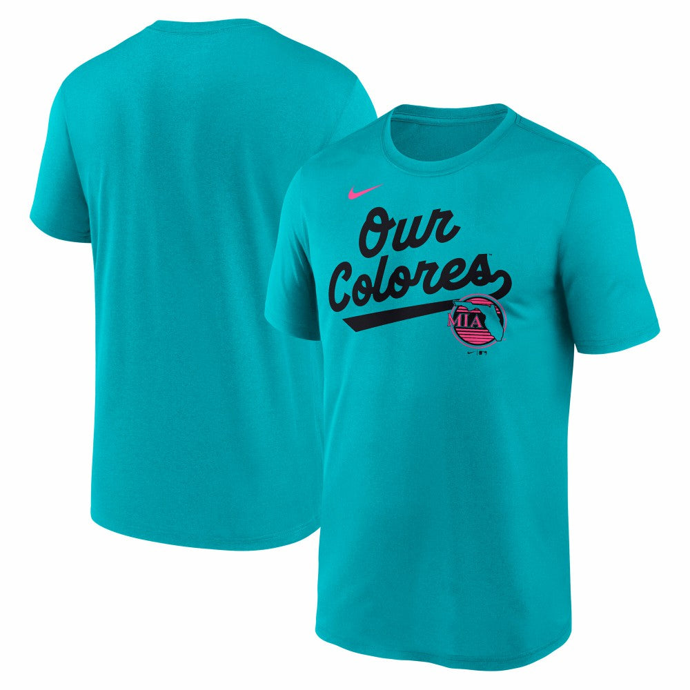 Miami Marlins 2025 City Connect Team Phrase Script Legend Performance T-Shirt Teal | Nike