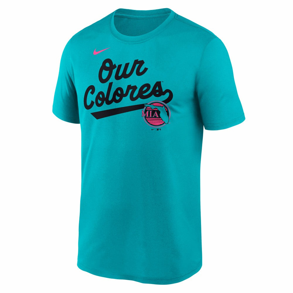 Miami Marlins 2025 City Connect Team Phrase Script Legend Performance T-Shirt Teal | Nike