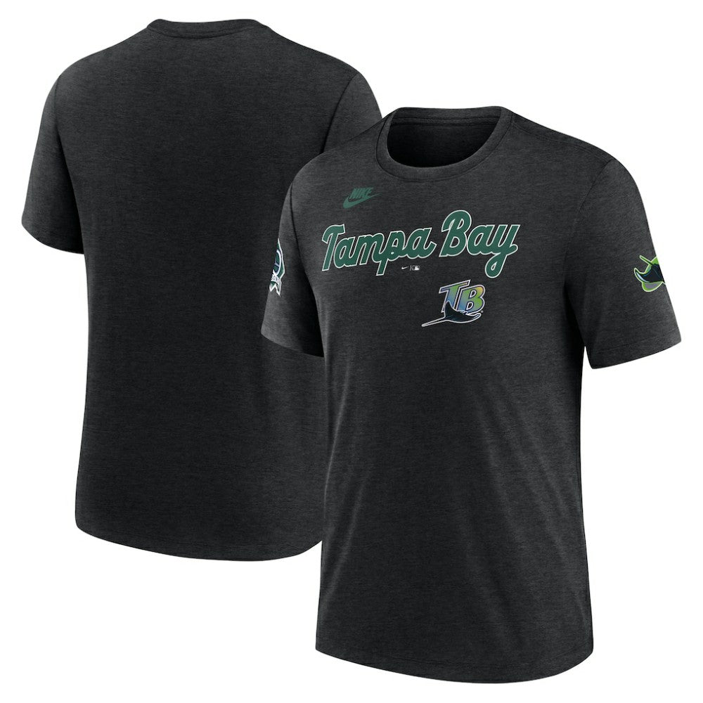 Tampa Bay Rays Cooperstown Collection Eras Tri-Blend T-Shirt Heather Black | Nike