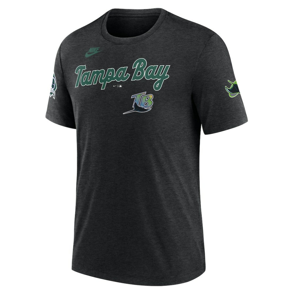 Tampa Bay Rays Cooperstown Collection Eras Tri-Blend T-Shirt Heather Black | Nike