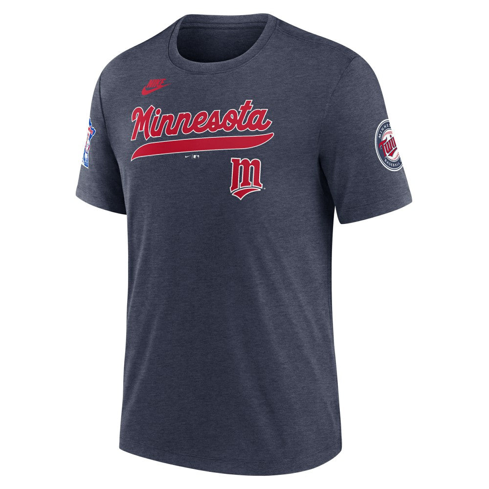 Minnesota Twins Cooperstown Collection Eras Tri-Blend T-Shirt Heather Navy | Nike