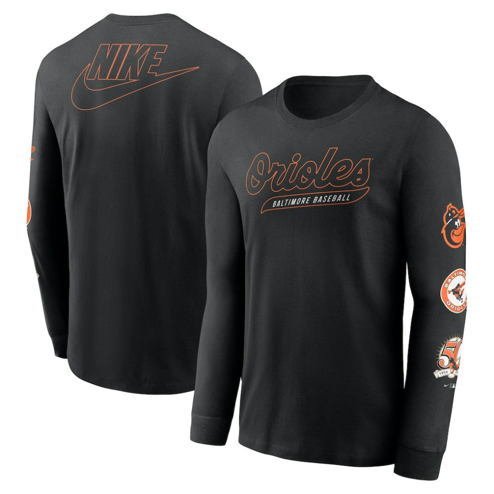 Baltimore Orioles Cooperstown Collection Knockout Long Sleeve T-Shirt Black | Nike