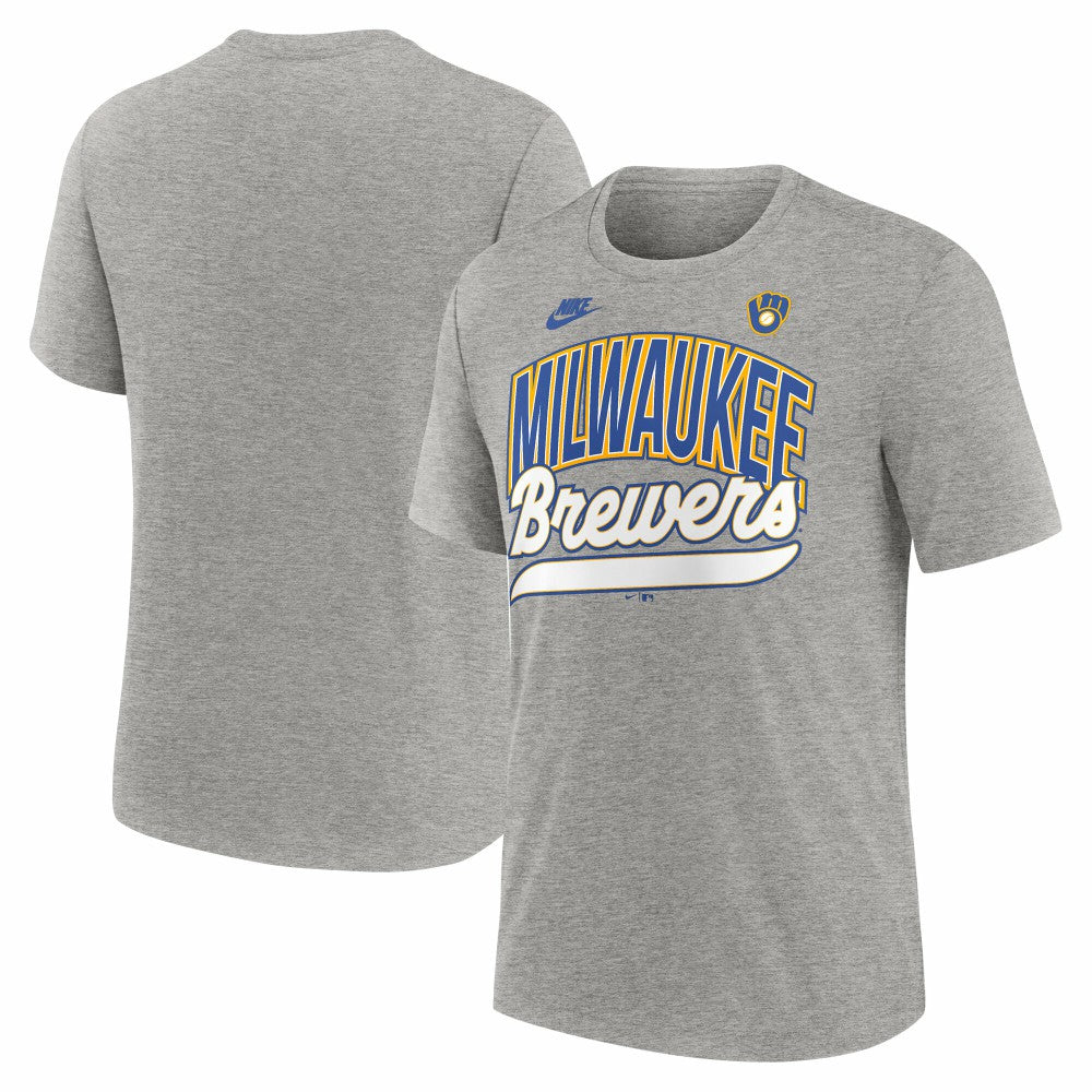 Milwaukee Brewers Cooperstown Collection Retro Tri-Blend T-Shirt Heather Gray | Nike