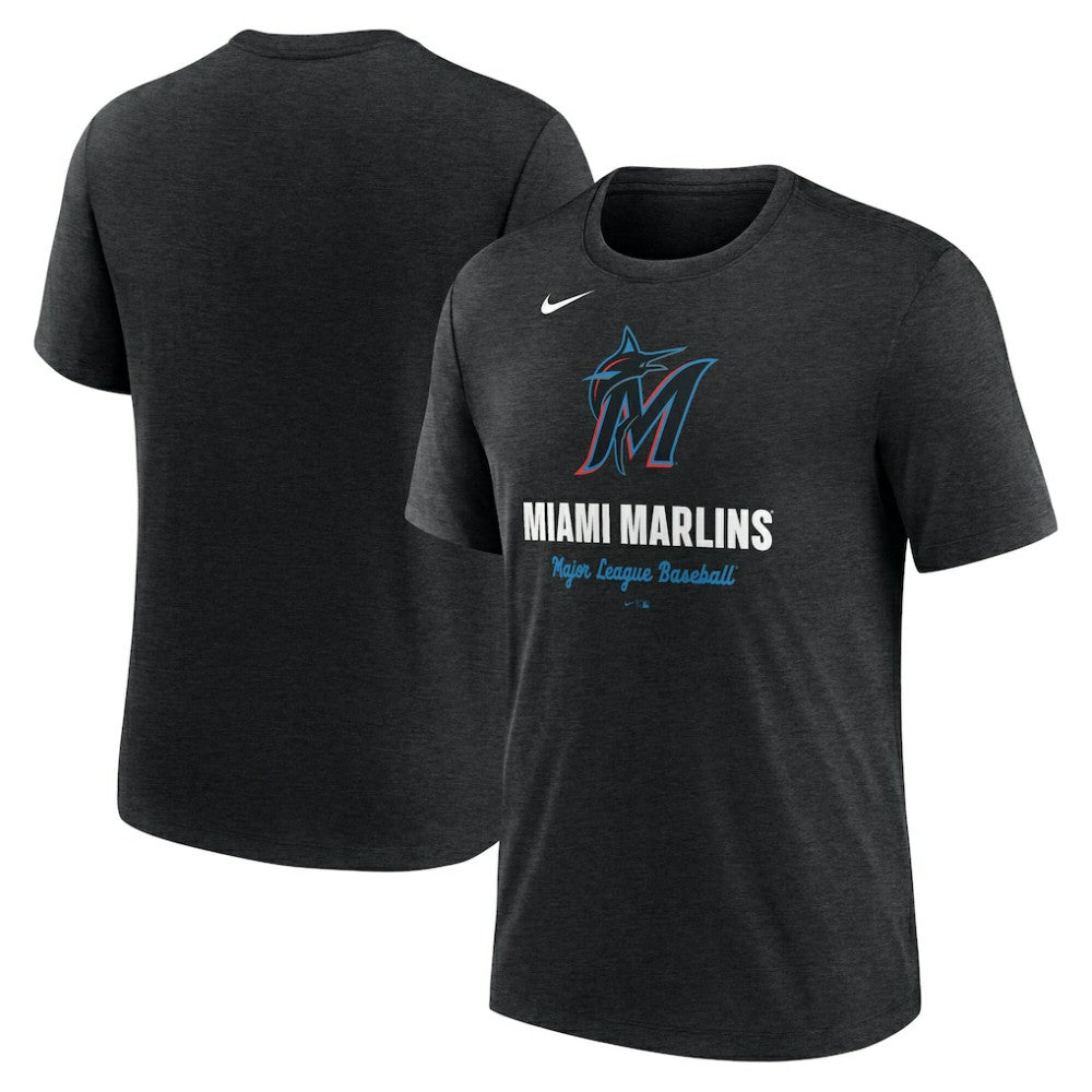 Miami Marlins Logo Tri-Blend T-Shirt Heather Black | Nike