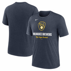 Milwaukee Brewers Logo Tri-Blend T-Shirt Heather Navy | Nike