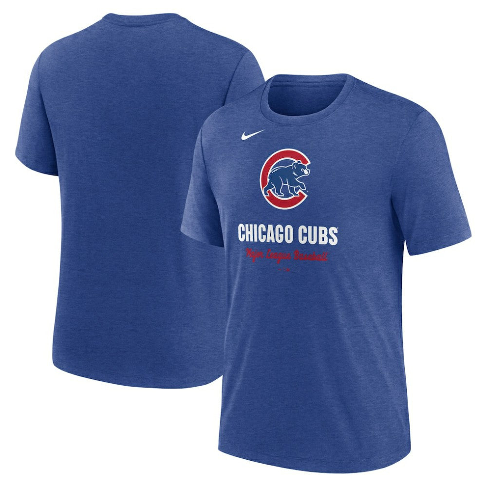 Chicago Cubs Logo Tri-Blend T-Shirt Heather Royal | Nike