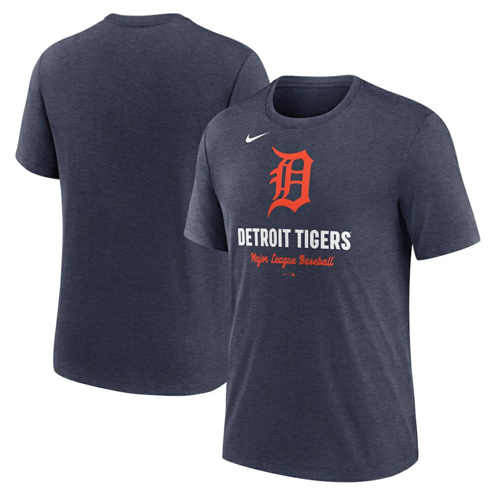 Detroit Tigers Logo Tri-Blend T-Shirt Heather Navy | Nike