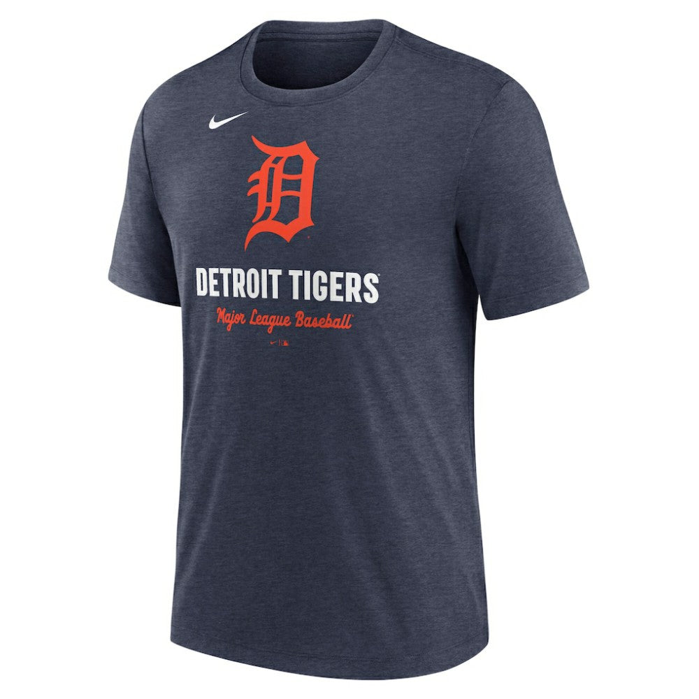 Detroit Tigers Logo Tri-Blend T-Shirt Heather Navy | Nike