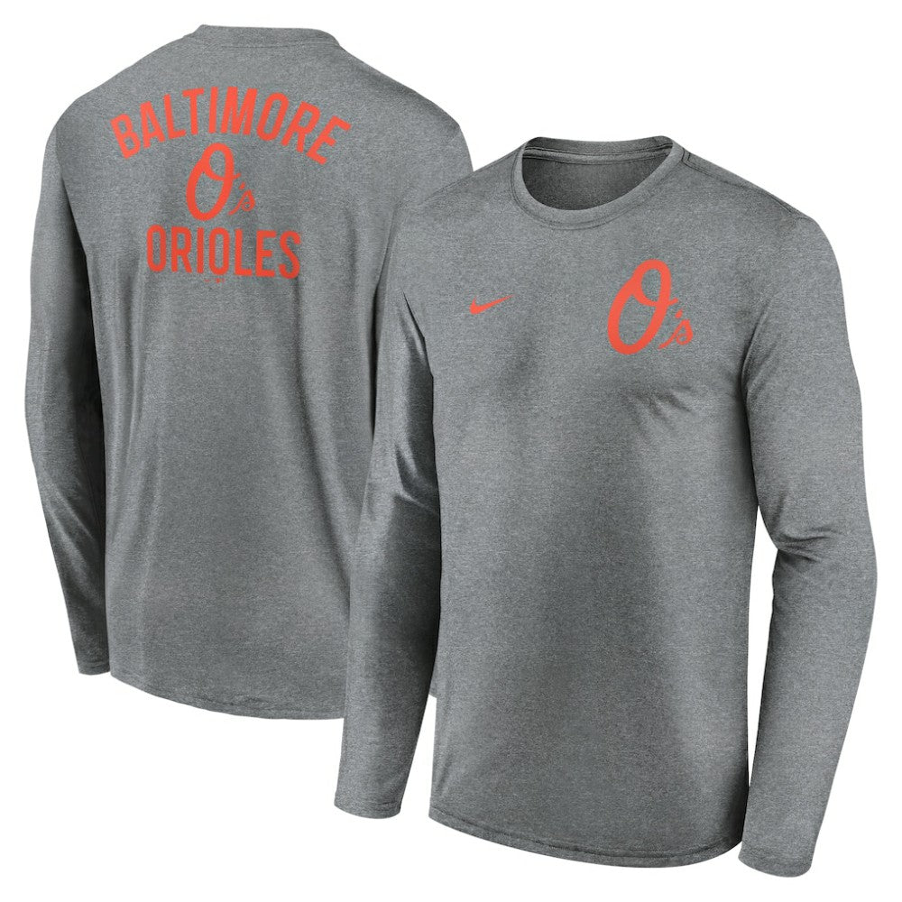 Baltimore Orioles 2-Hit Legend Dri-FIT Long Sleeve T-Shirt Heather Charcoal | Nike