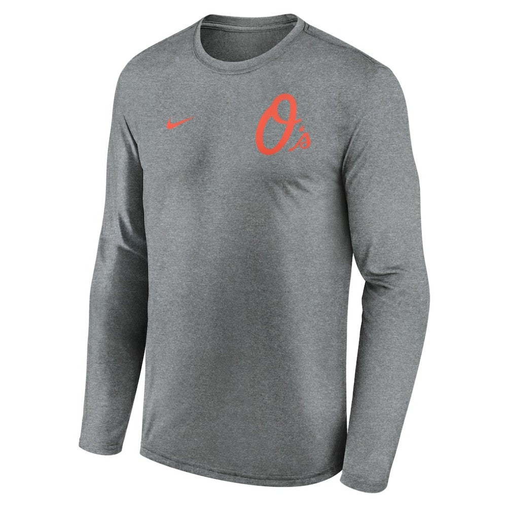 Baltimore Orioles 2-Hit Legend Dri-FIT Long Sleeve T-Shirt Heather Charcoal | Nike