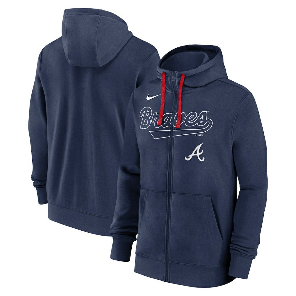 Atlanta Braves Knockout Script Full-Zip Hoodie Navy | Nike