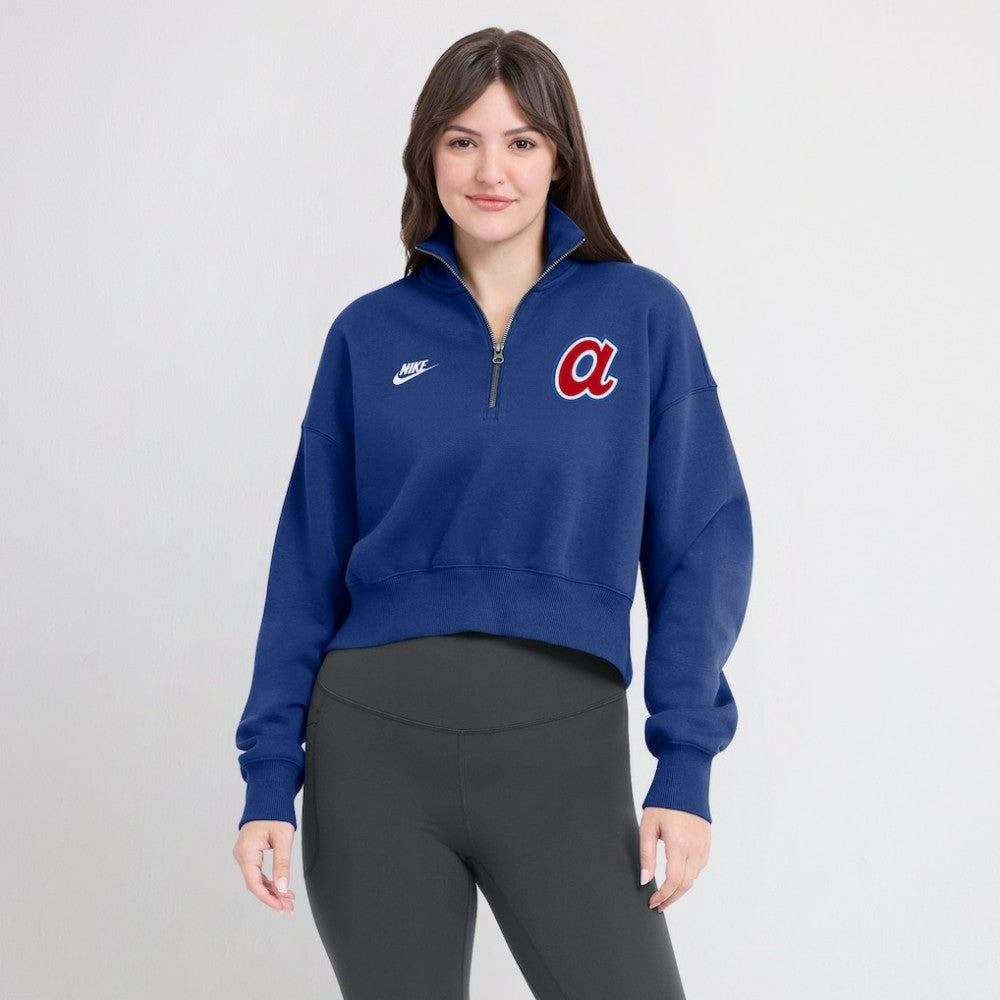 Atlanta Braves Women's Cooperstown Collection Phoenix Fleece Half-Zip Sweatshirt Royal | Nike