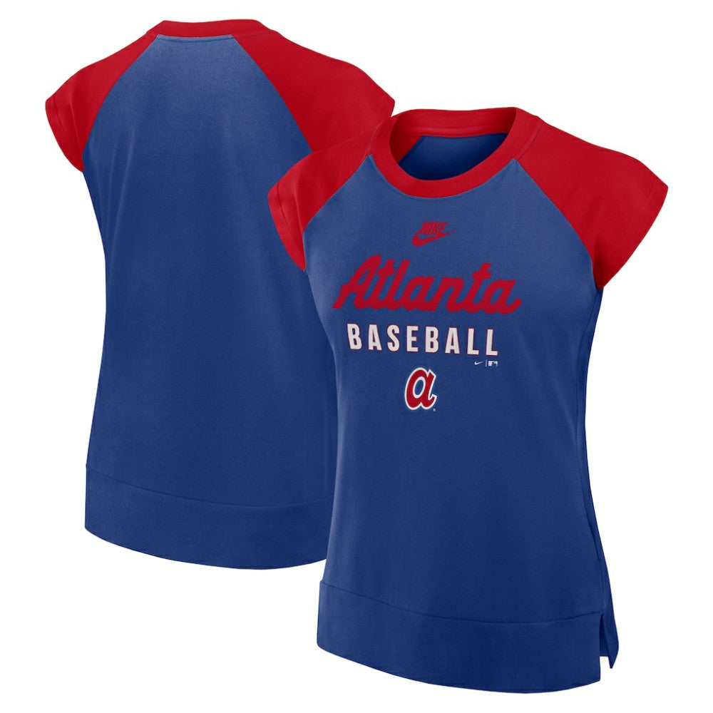 Atlanta Braves Women's Cooperstown Collection Raglan Dri-FIT T-Shirt Navy/Red | Nike