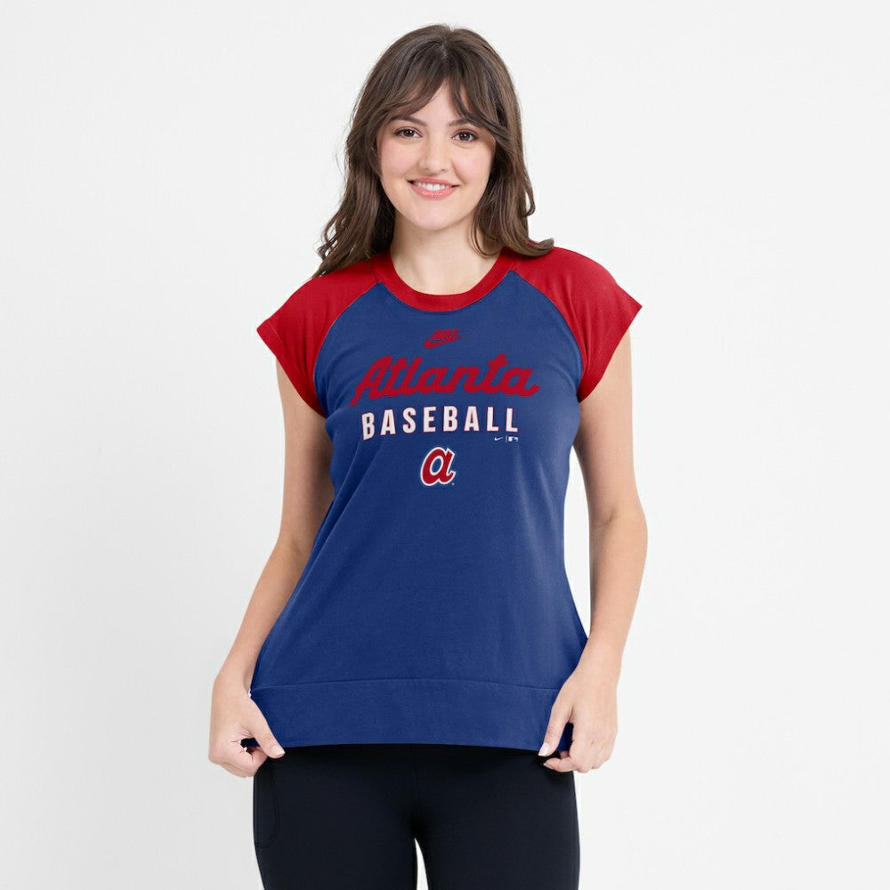 Atlanta Braves Women's Cooperstown Collection Raglan Dri-FIT T-Shirt Navy/Red | Nike