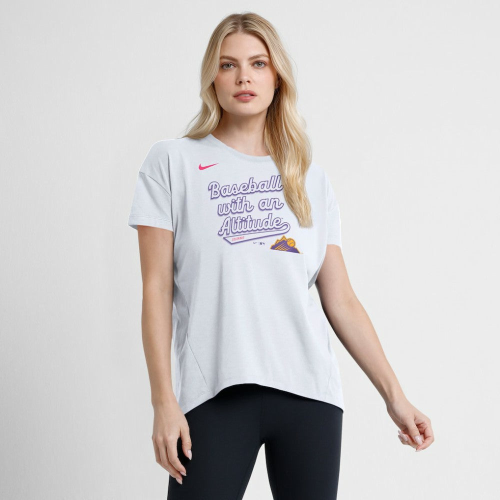 Colorado Rockies Women's 2025 City Connect Flowy Fashion Tri-Blend Dri-FIT T-Shirt White | Nike