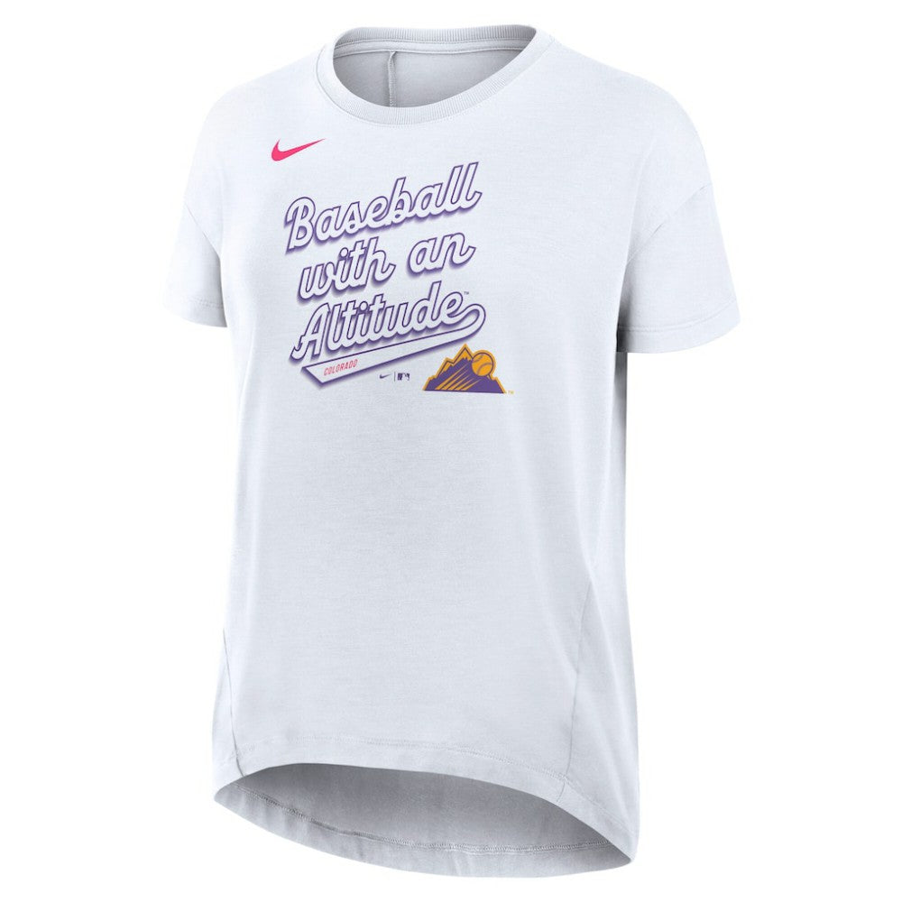 Colorado Rockies Women's 2025 City Connect Flowy Fashion Tri-Blend Dri-FIT T-Shirt White | Nike