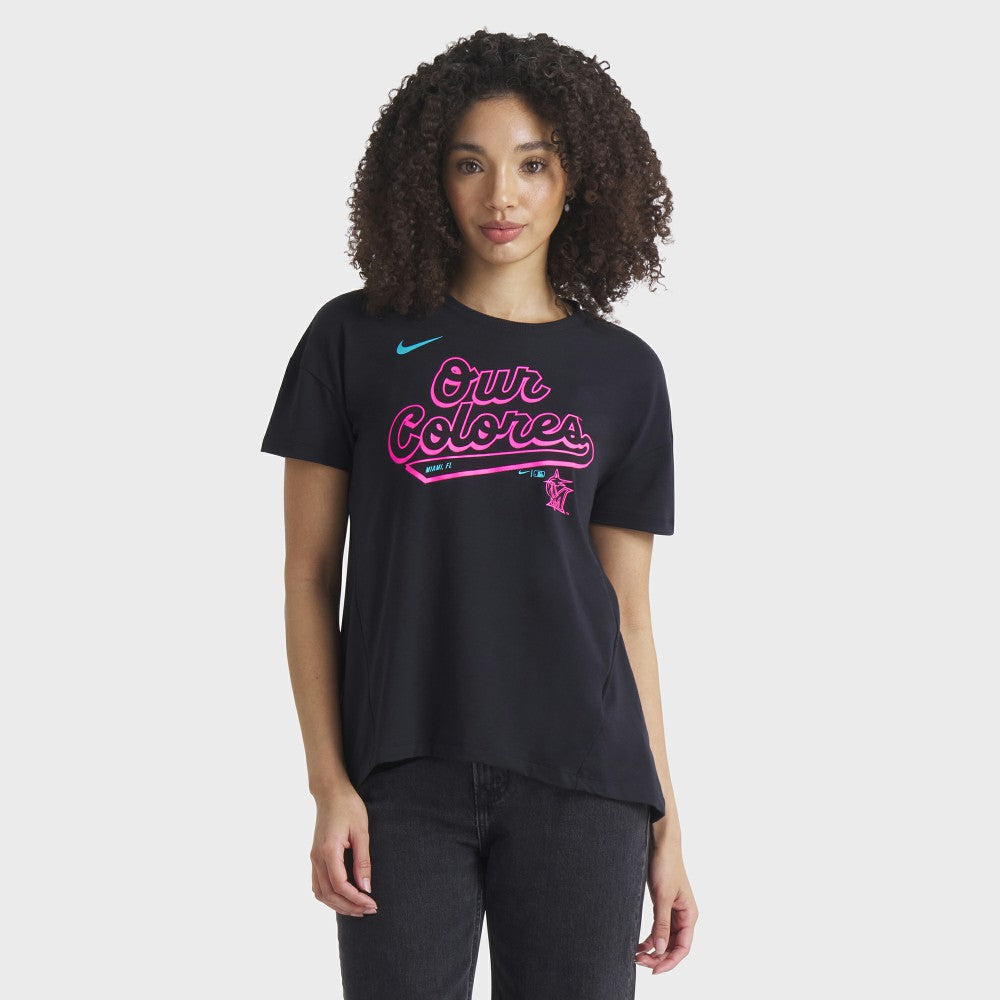 Miami Marlins Women's 2025 City Connect Flowy Fashion Tri-Blend Dri-FIT T-Shirt Black | Nike