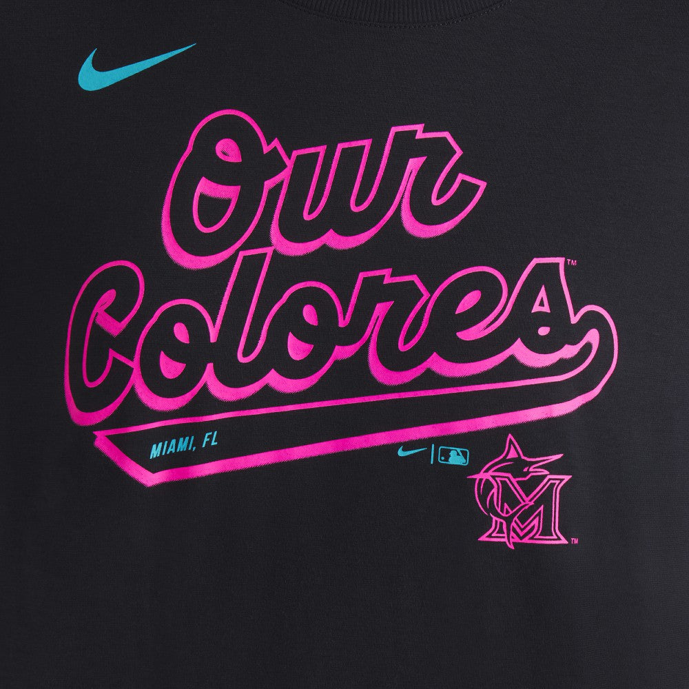 Miami Marlins Women's 2025 City Connect Flowy Fashion Tri-Blend Dri-FIT T-Shirt Black | Nike