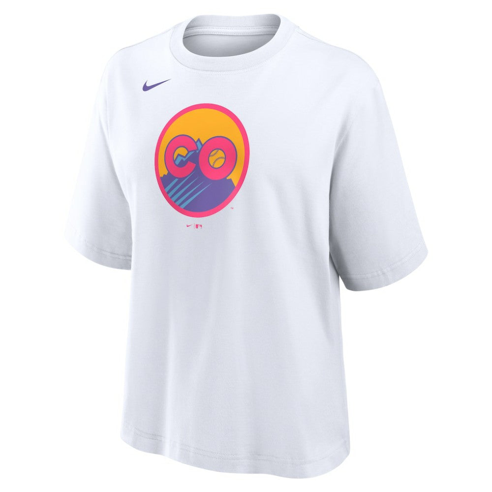 Colorado Rockies Women's 2025 City Connect Logo Boxy T-Shirt White | Nike