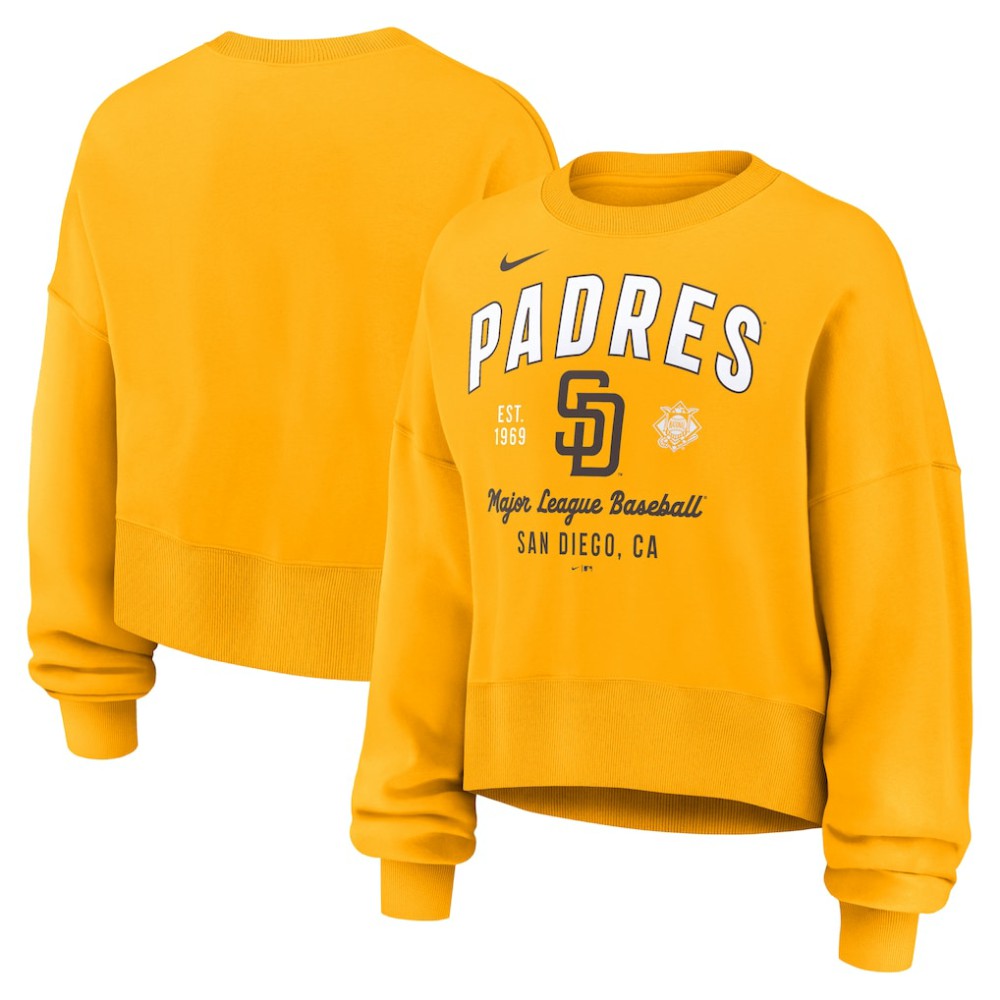 San Diego Padres Women's Oversized High Hip Pullover Sweatshirt Gold | Nike