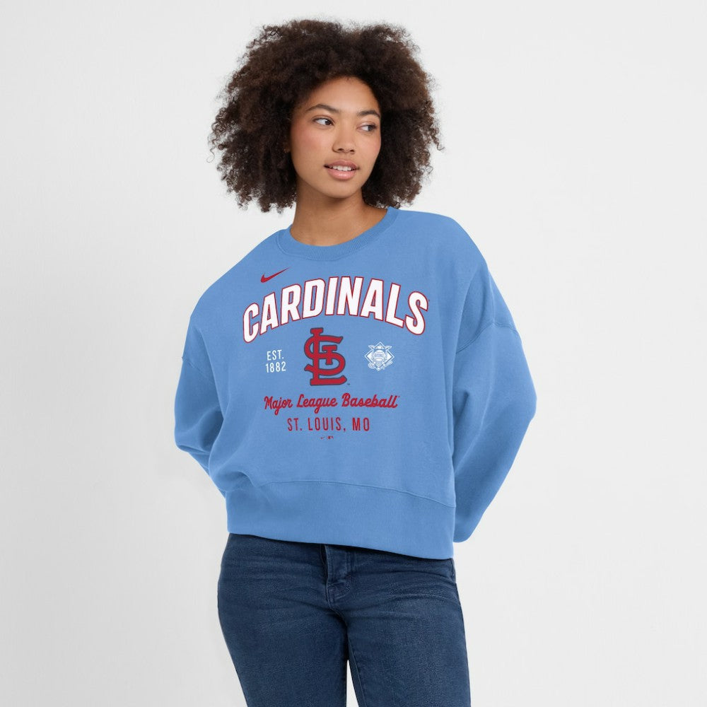 St. Louis Cardinals Women's Oversized High Hip Pullover Sweatshirt Light Blue | Nike
