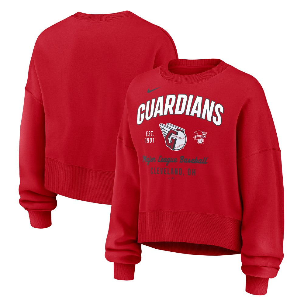 Cleveland Guardians Women's Oversized High Hip Pullover Sweatshirt Red | Nike