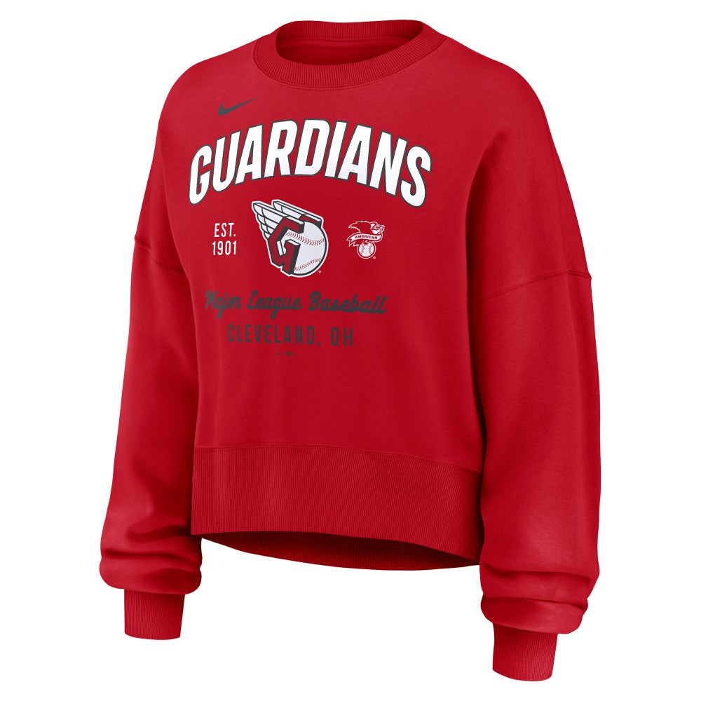 Cleveland Guardians Women's Oversized High Hip Pullover Sweatshirt Red | Nike
