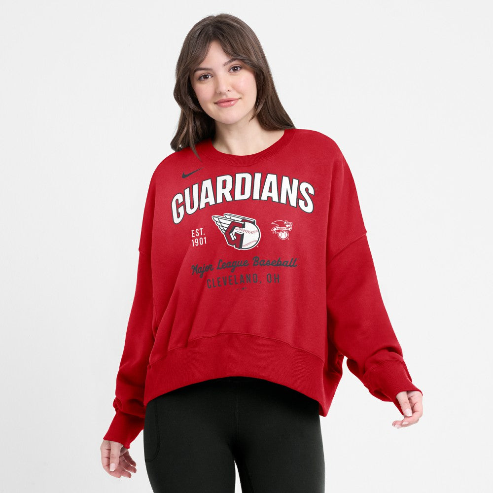 Cleveland Guardians Women's Oversized High Hip Pullover Sweatshirt Red | Nike