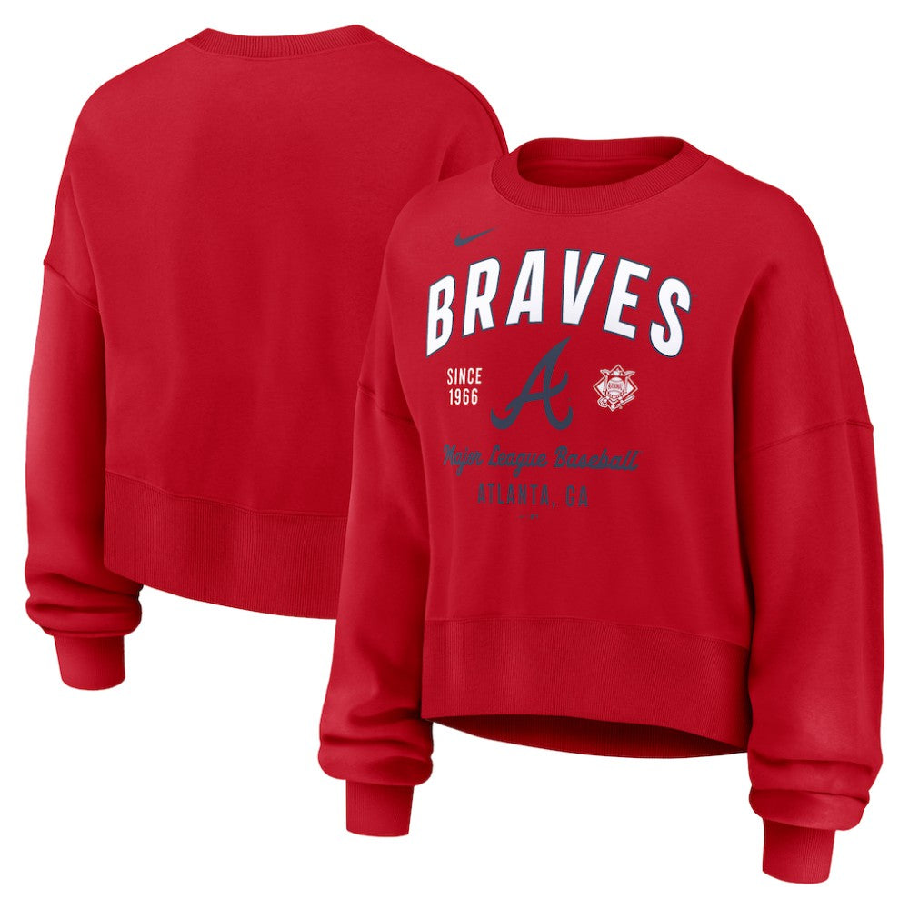 Atlanta Braves Women's Oversized High Hip Pullover Sweatshirt Red | Nike