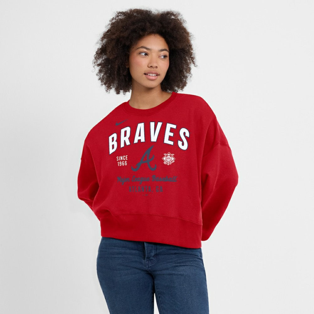 Atlanta Braves Women's Oversized High Hip Pullover Sweatshirt Red | Nike