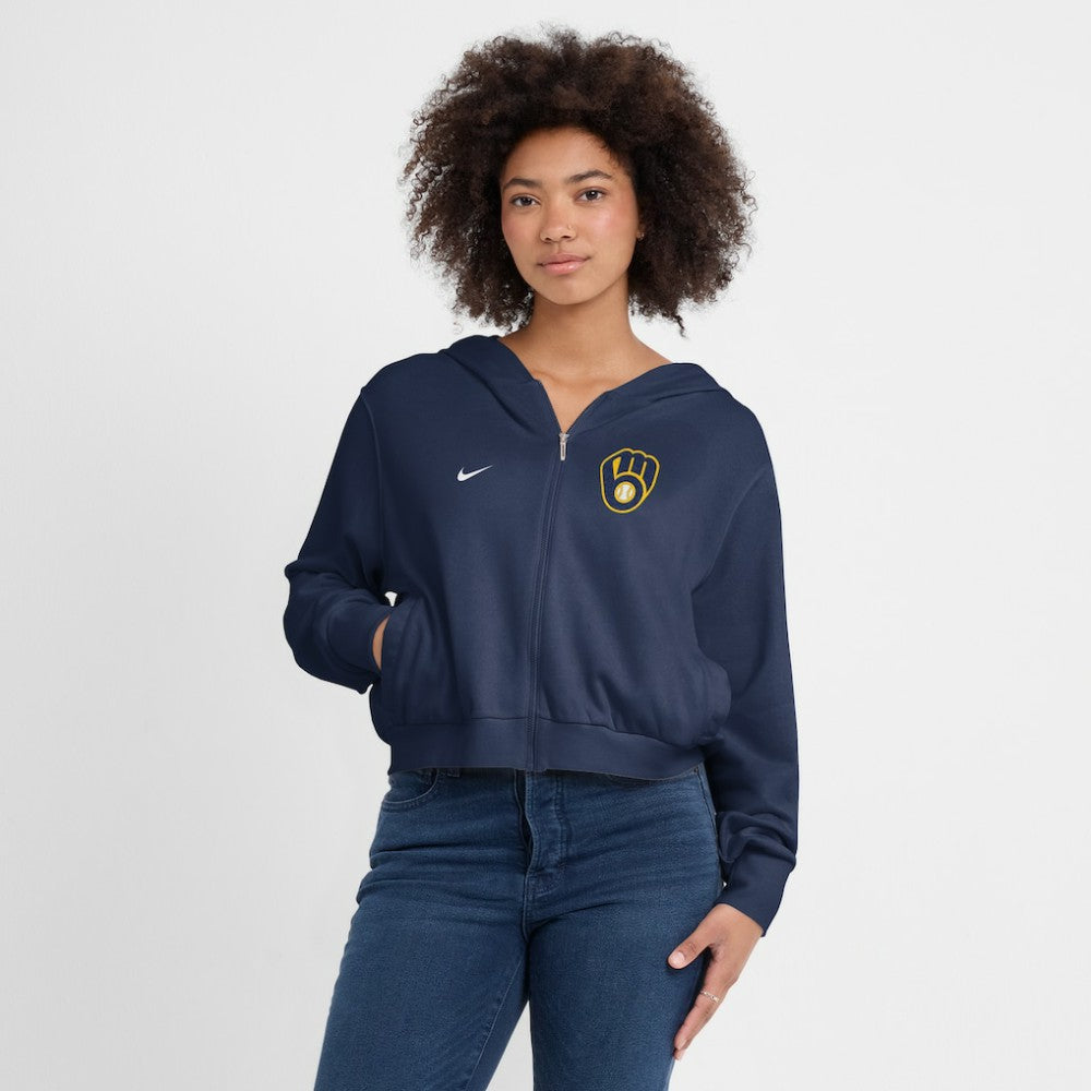 Milwaukee Brewers Women's Cropped Chill Full-Zip Hoodie Navy | Nike