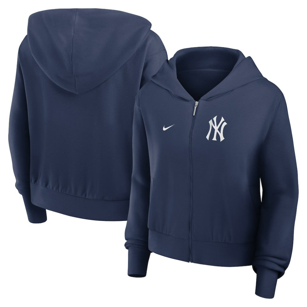 New York Yankees Women's Cropped Chill Full-Zip Hoodie Navy | Nike