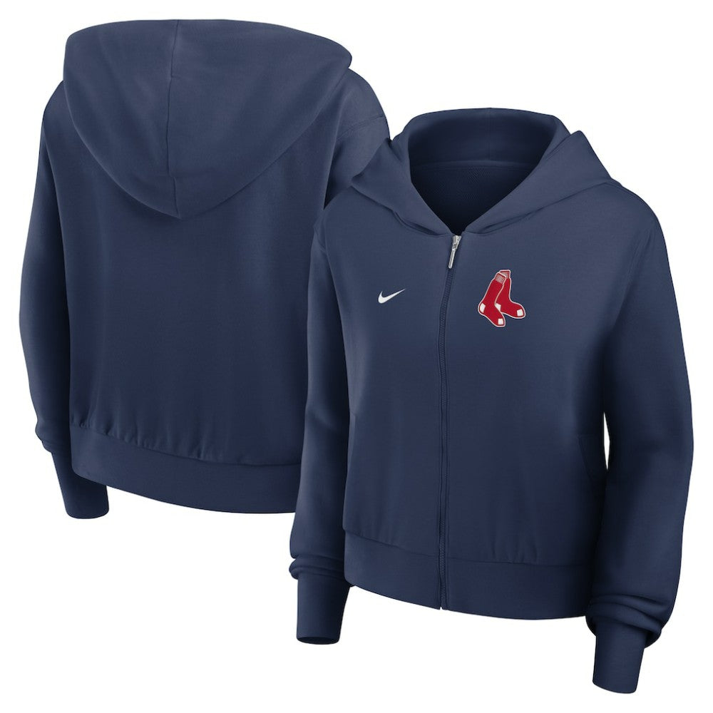 Boston Red Sox Women's Cropped Chill Full-Zip Hoodie Navy | Nike