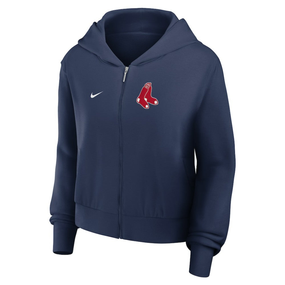Boston Red Sox Women's Cropped Chill Full-Zip Hoodie Navy | Nike