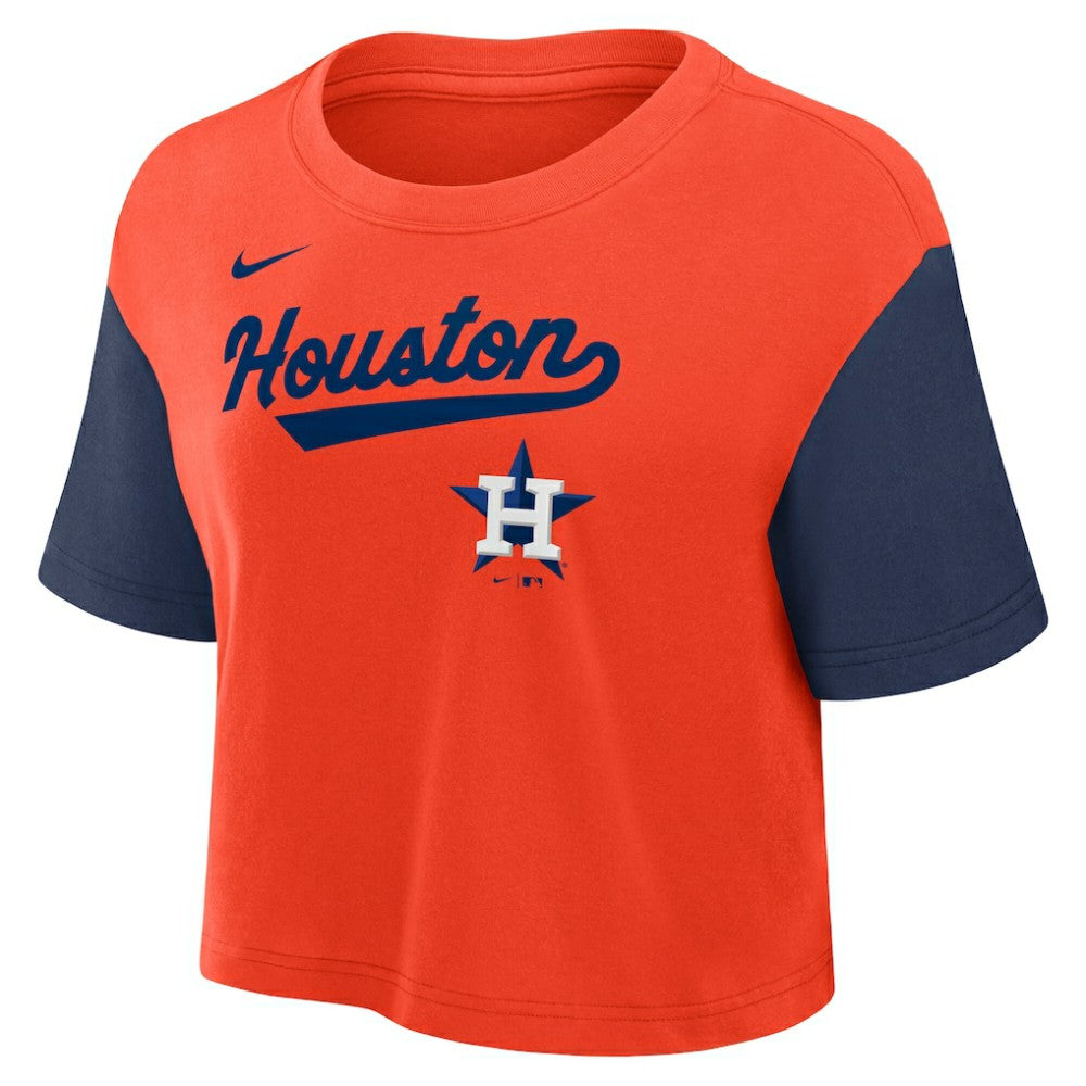 Houston Astros Women's Script Dri-FIT Cropped T-Shirt Orange/Navy | Nike