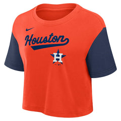 Houston Astros Women's Script Dri-FIT Cropped T-Shirt Orange/Navy | Nike