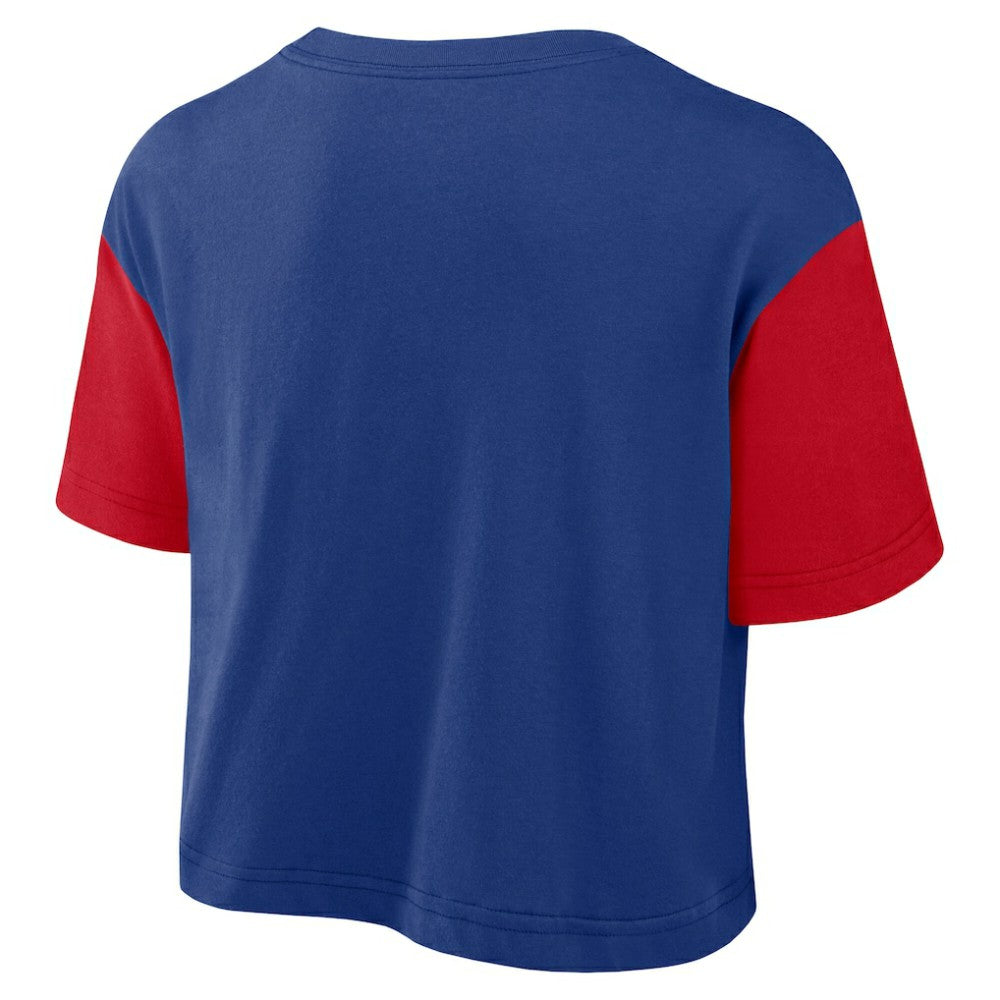 Philadelphia Phillies Women's Script Dri-FIT Cropped T-Shirt Royal/Red | Nike