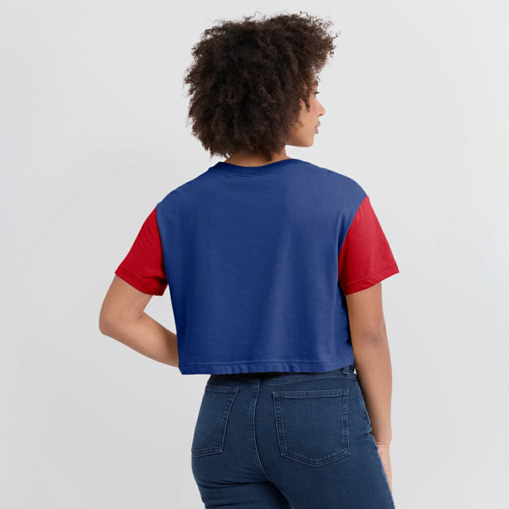 Philadelphia Phillies Women's Script Dri-FIT Cropped T-Shirt Royal/Red | Nike