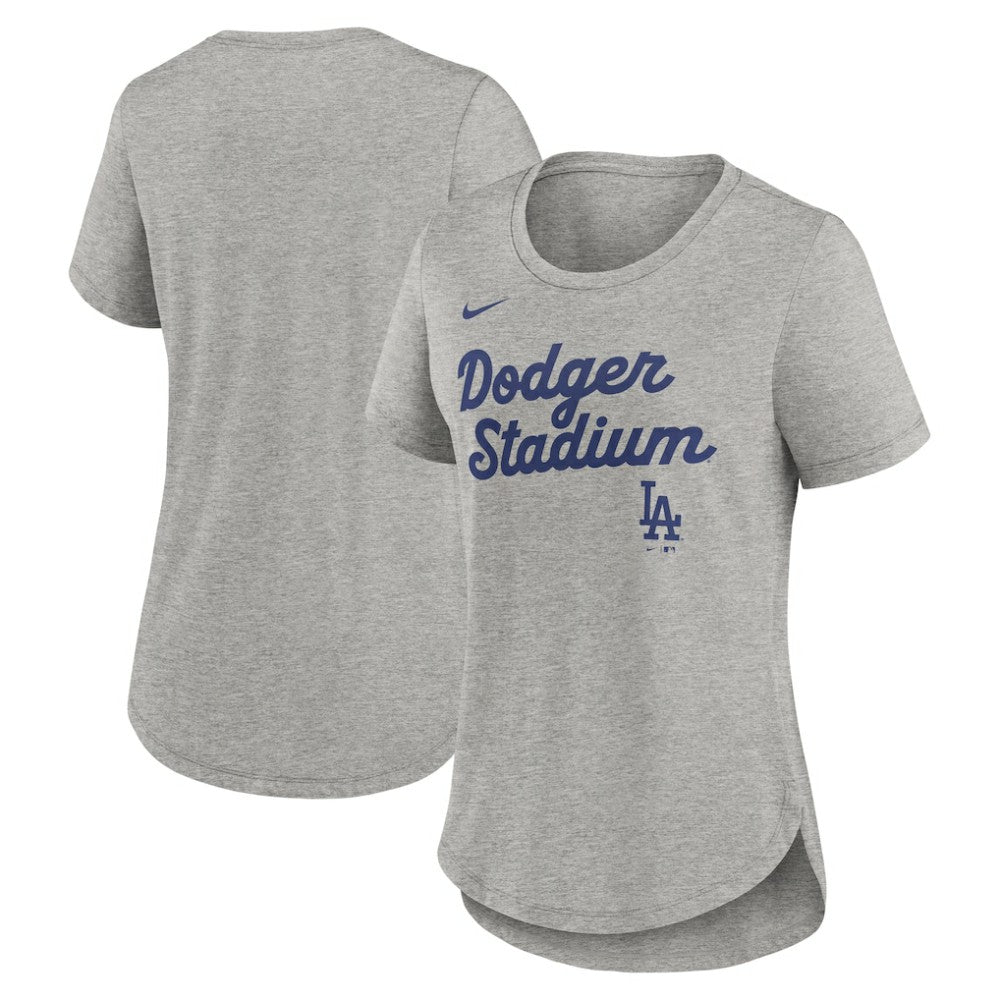 Los Angeles Dodgers Women's Script Tri-Blend T-Shirt Heather Gray | Nike