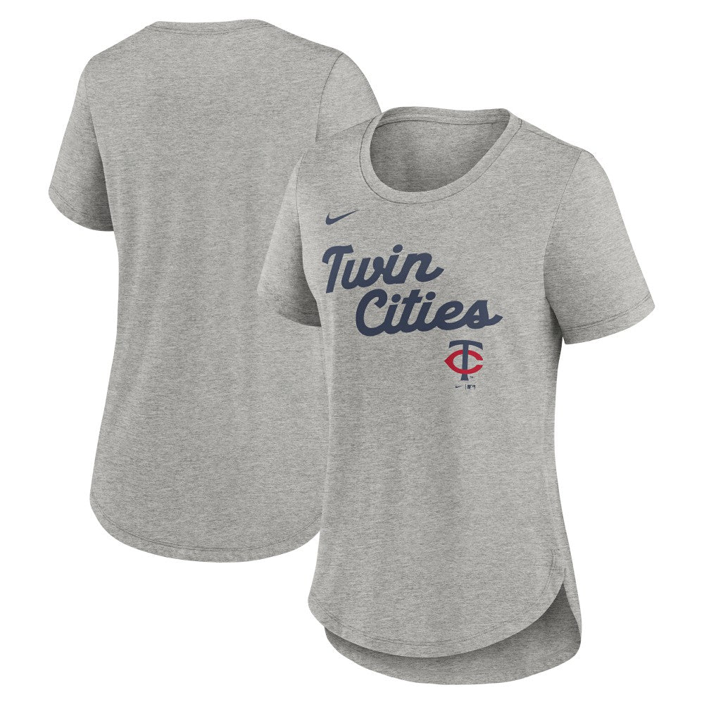 Minnesota Twins Women's Script Tri-Blend T-Shirt Heather Gray | Nike