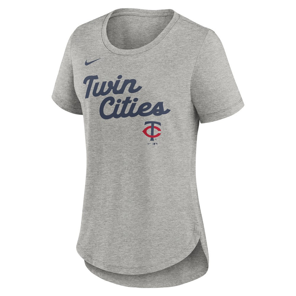 Minnesota Twins Women's Script Tri-Blend T-Shirt Heather Gray | Nike