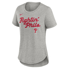 Philadelphia Phillies Women's Script Tri-Blend T-Shirt Heather Gray | Nike