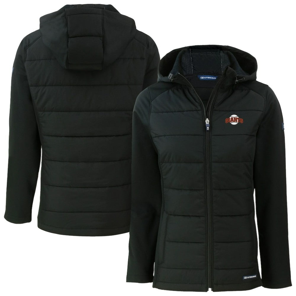 San Francisco Giants Cutter & Buck Women's  Evoke Hybrid Eco Softshell Recycled Full-Zip Hoodie Jacket Black