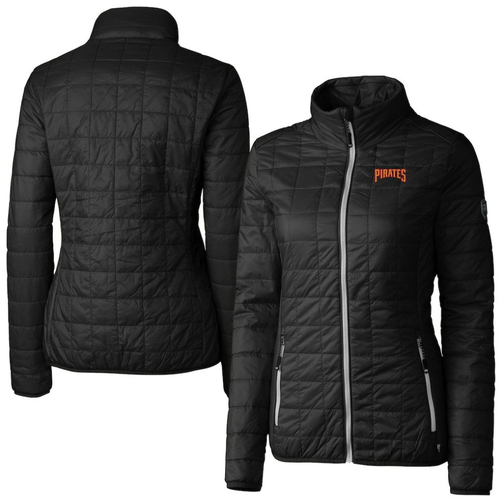 Pittsburgh Pirates Cutter & Buck Women's Rainier PrimaLoft Eco Insulated Full-Zip Puffer Jacket Black