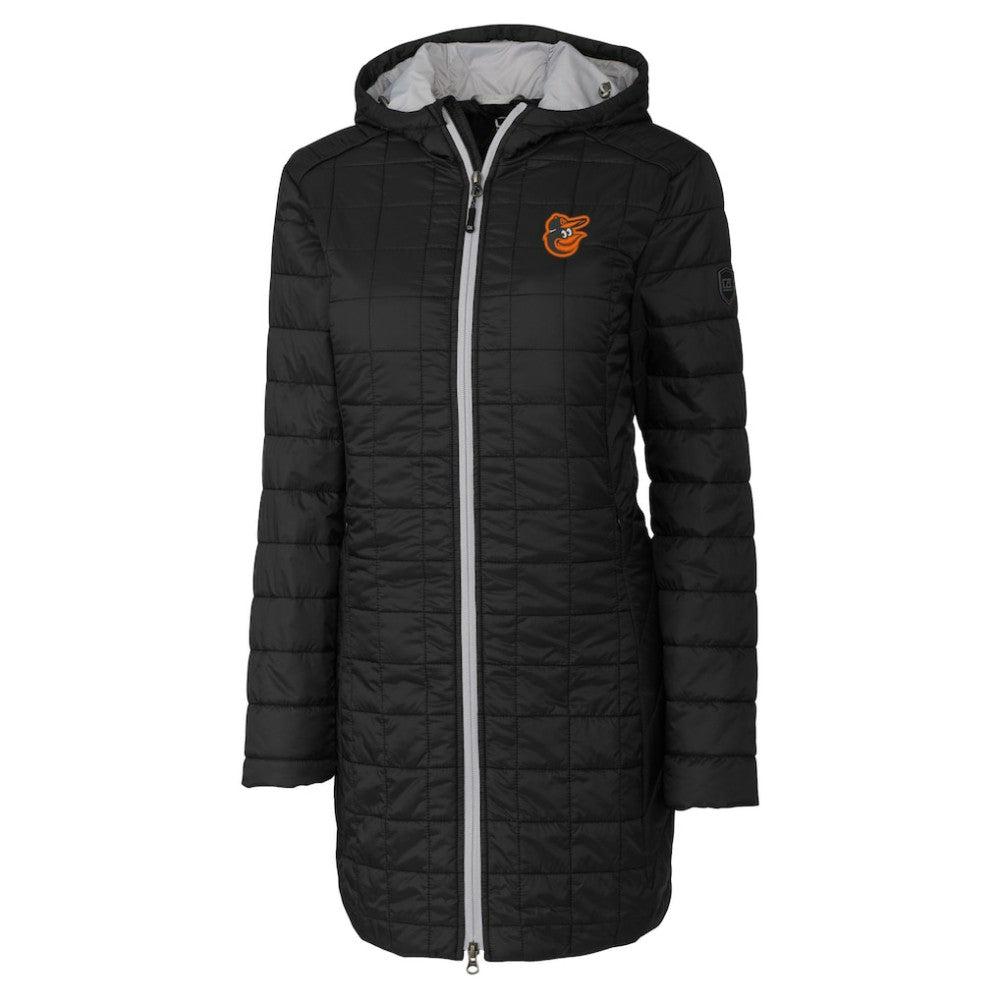Baltimore Orioles Cutter & Buck Women's Rainier Primaloft Eco Insulated Hooded Full-Zip Long Coat Black
