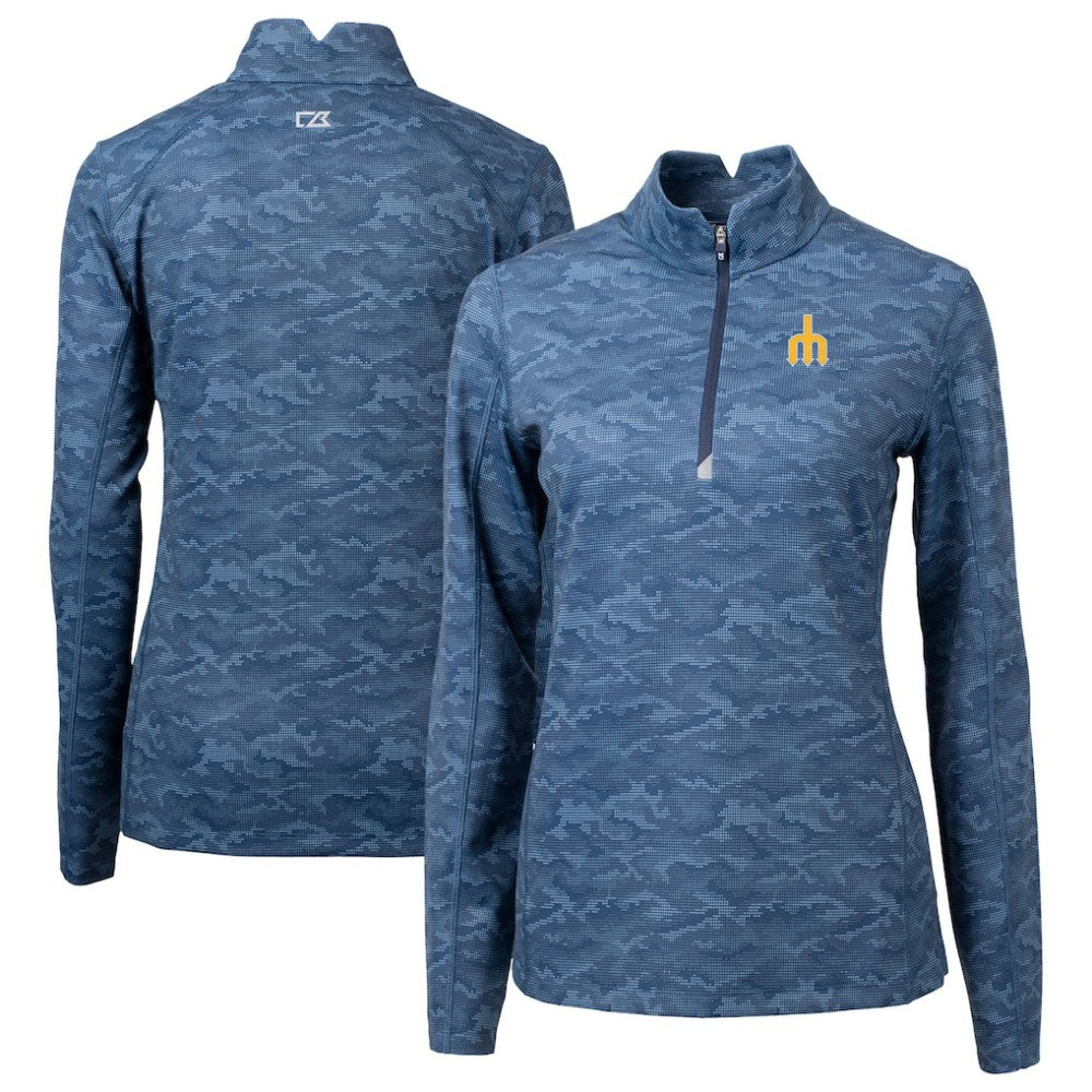 Seattle Mariners Cutter & Buck Women's  Traverse Camo Print Stretch Quarter-Zip Top Navy