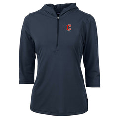 Cleveland Guardians Cutter & Buck Women's  DryTec Virtue Eco Pique Recycled 3/4-Sleeve Half-Zip Pullover Hoodie Navy