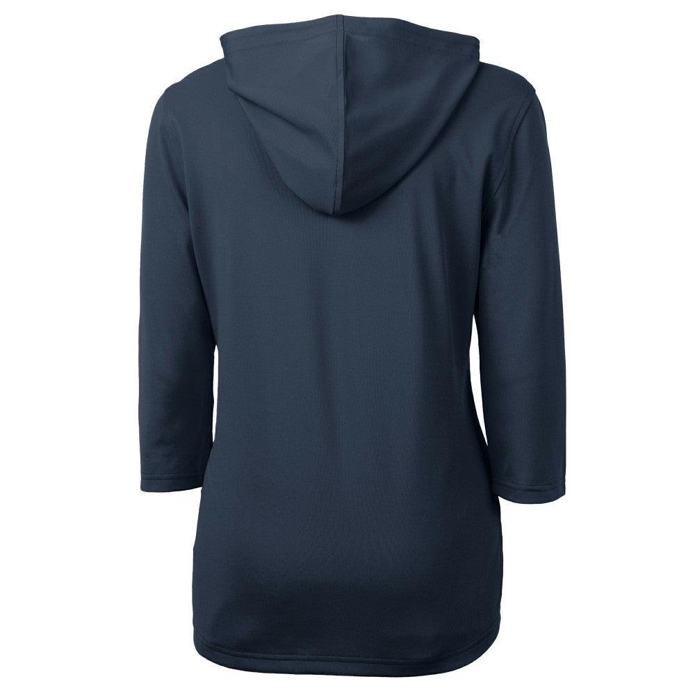 Cleveland Guardians Cutter & Buck Women's  DryTec Virtue Eco Pique Recycled 3/4-Sleeve Half-Zip Pullover Hoodie Navy