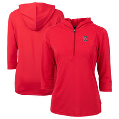 Cleveland Guardians Cutter & Buck Women's  DryTec Virtue Eco Pique Recycled 3/4-Sleeve Half-Zip Pullover Hoodie Red